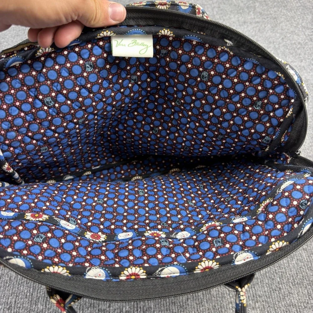 Vera Bradley Laptop Bag Womens Large Black Owl Print Quilted Zip Handles